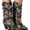 Shoes * | Azalea Wang Diligent Gem Embellished Brocade Western Bootie In Black