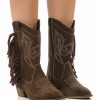 Shoes * | Azalea Wang Genuine Leather Moco Mocha Western Boot Brown