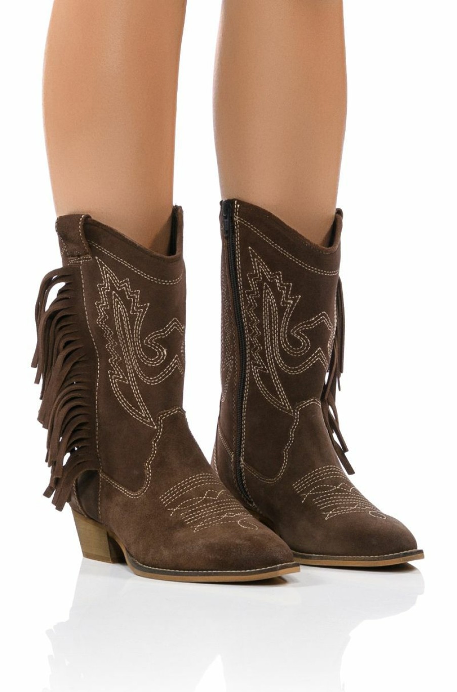 Shoes * | Azalea Wang Genuine Leather Moco Mocha Western Boot Brown