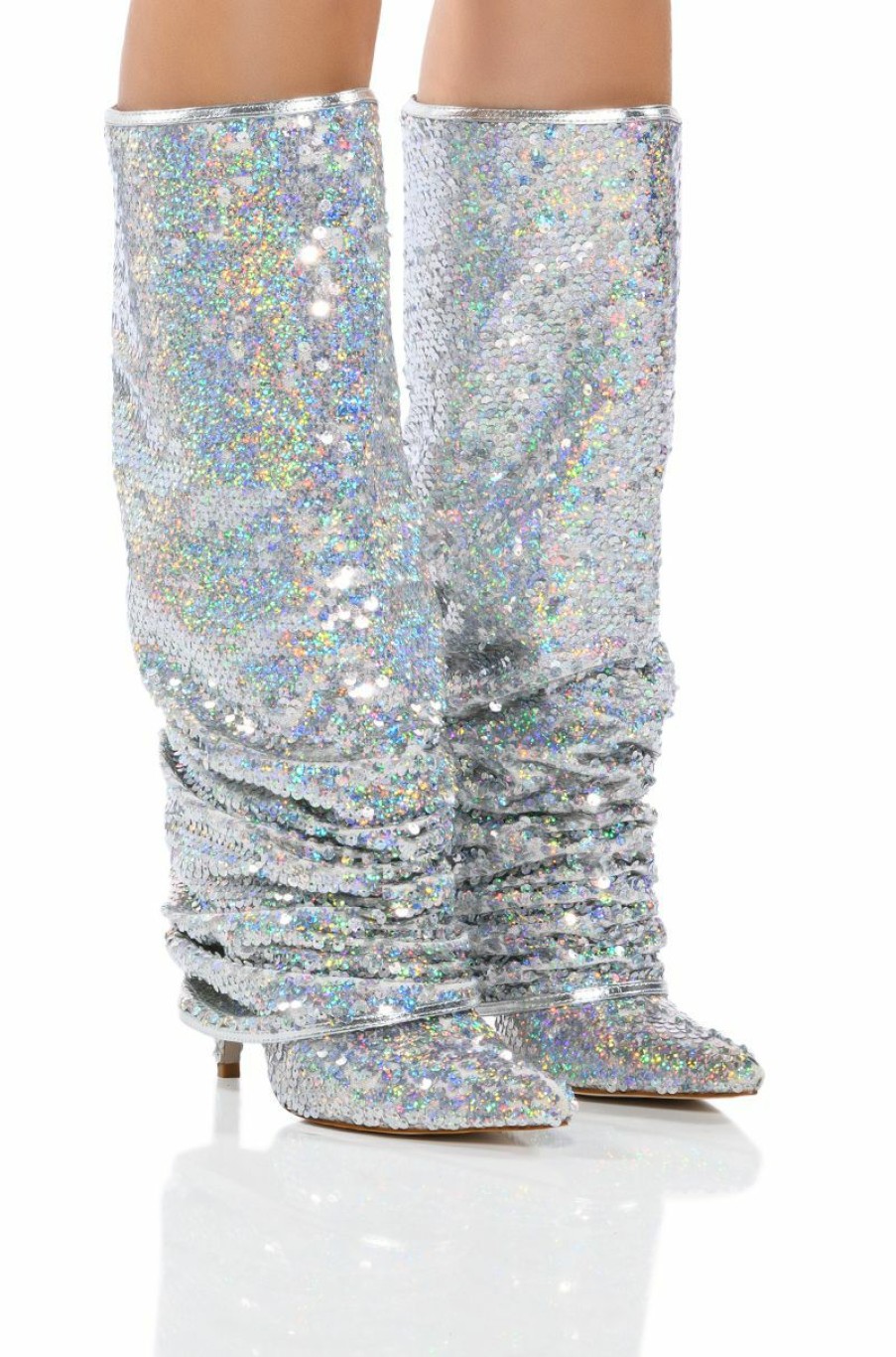 Shoes * | Azalea Wang Nebula Sequin Embellished Boot In Silver