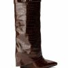 Shoes * | Azalea Wang Stuck On You Fold Over Wedge Boot In Brown Croc