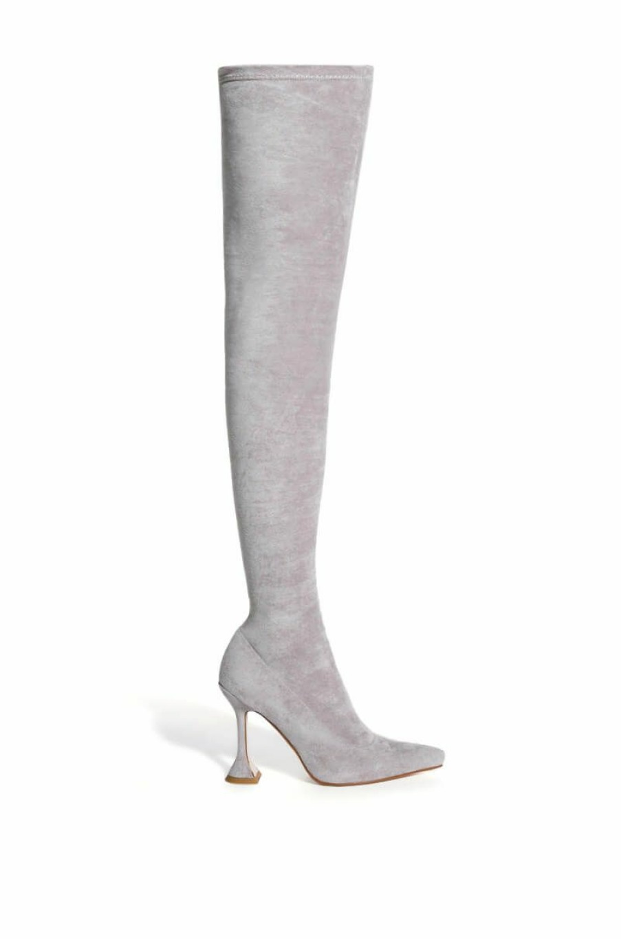 Shoes * | Azalea Wang Elevate Thigh High Stretch Suede Boot In Grey