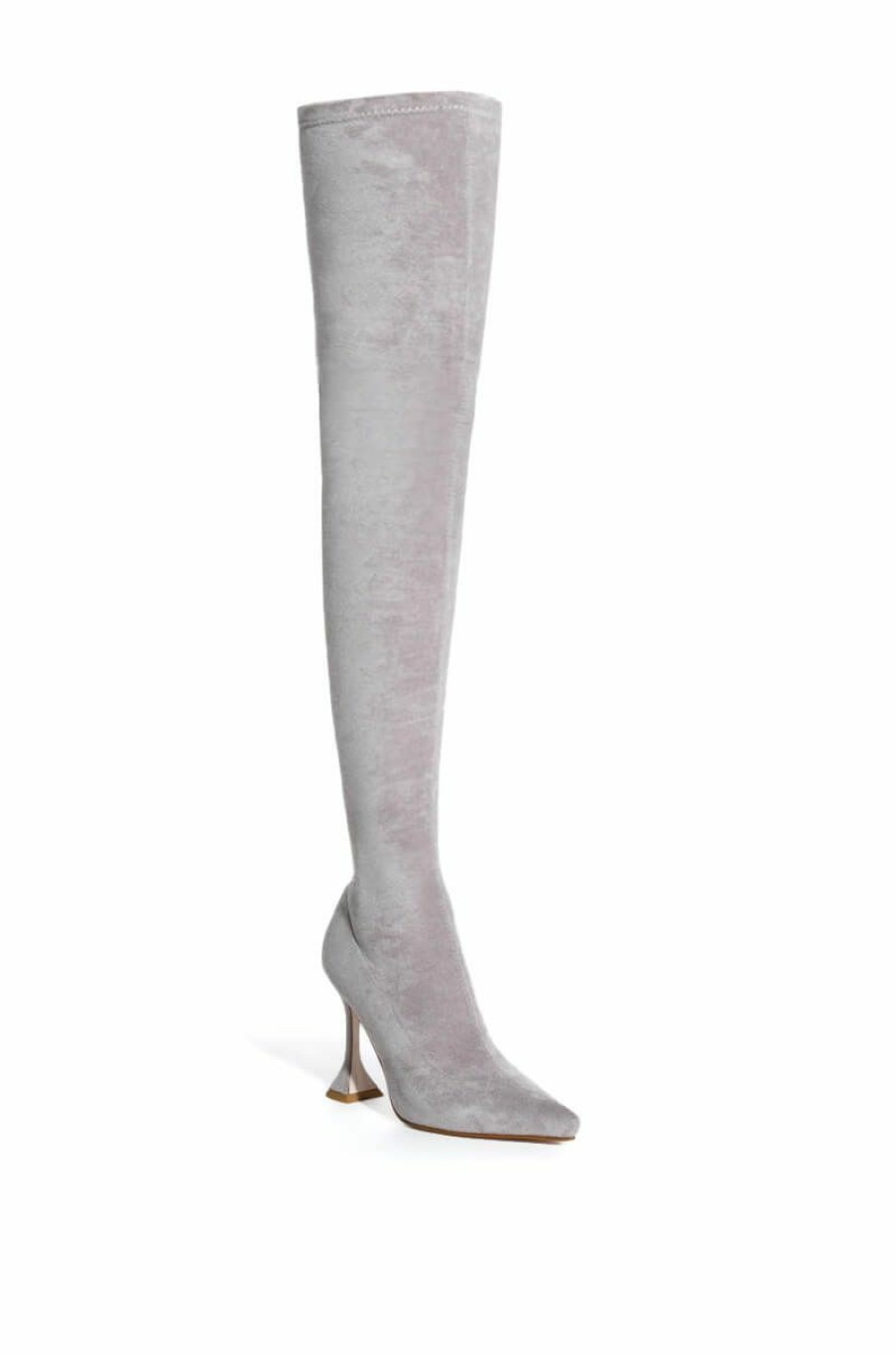 Shoes * | Azalea Wang Elevate Thigh High Stretch Suede Boot In Grey