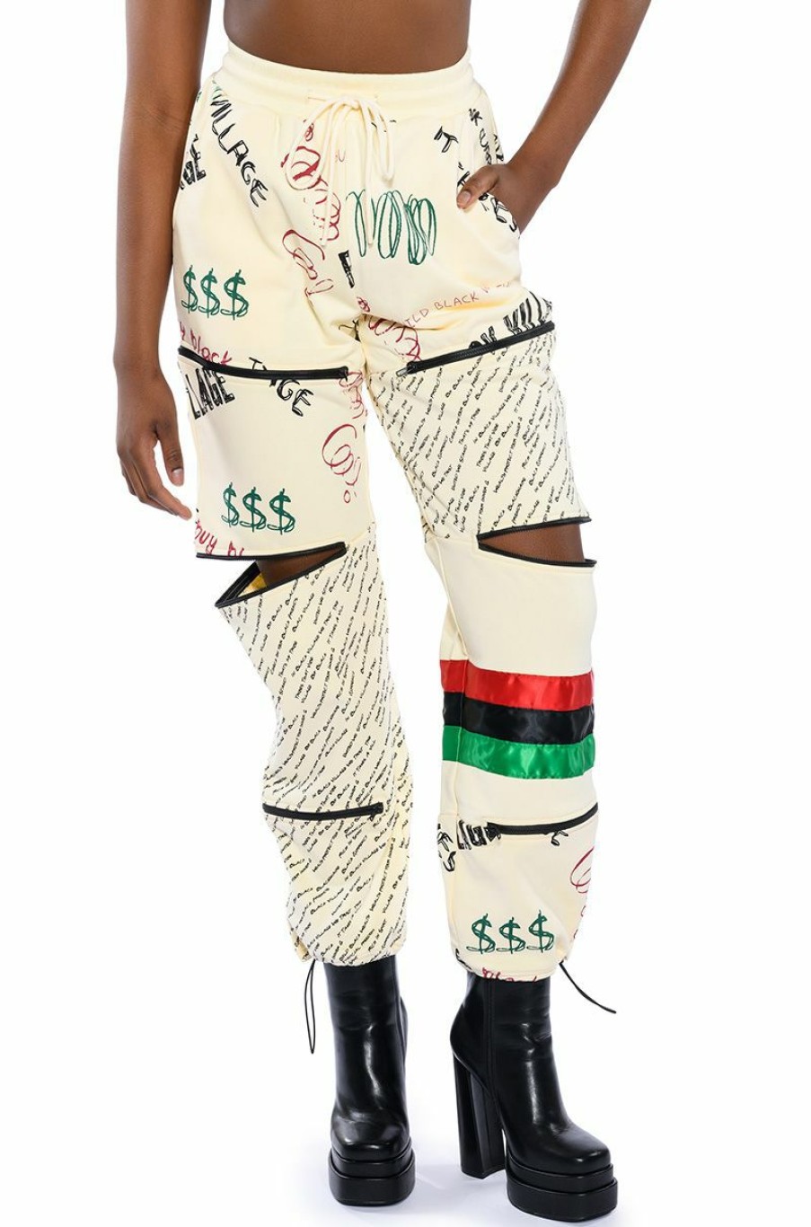 Bottoms * | Black Village Foundation Zipper Detail Sweatpant Beige Multi