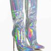 Shoes * | Azalea Wang Dont Wanna Fall In Love Holographic Stiletto Boot In Silver