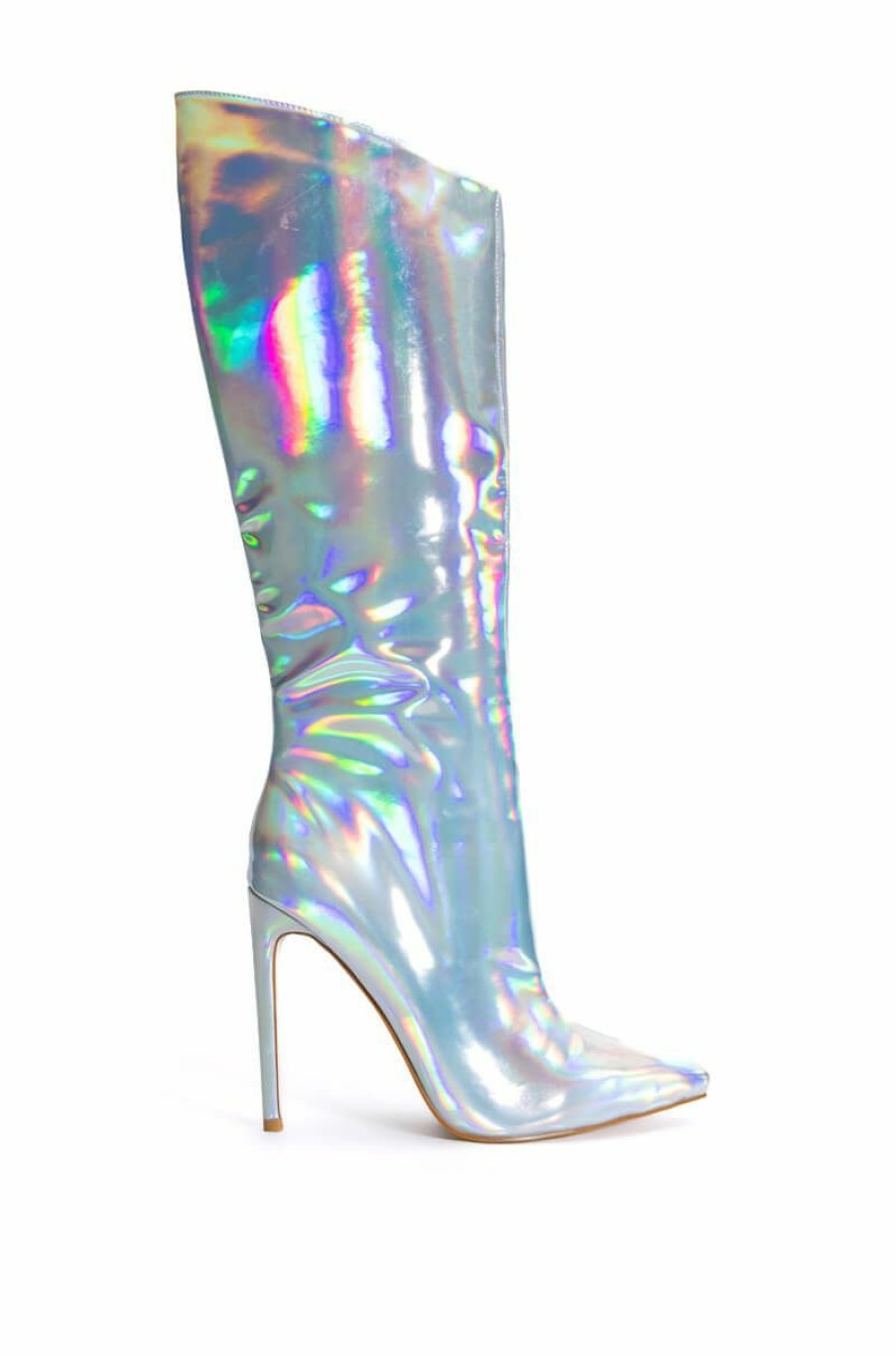 Shoes * | Azalea Wang Dont Wanna Fall In Love Holographic Stiletto Boot In Silver