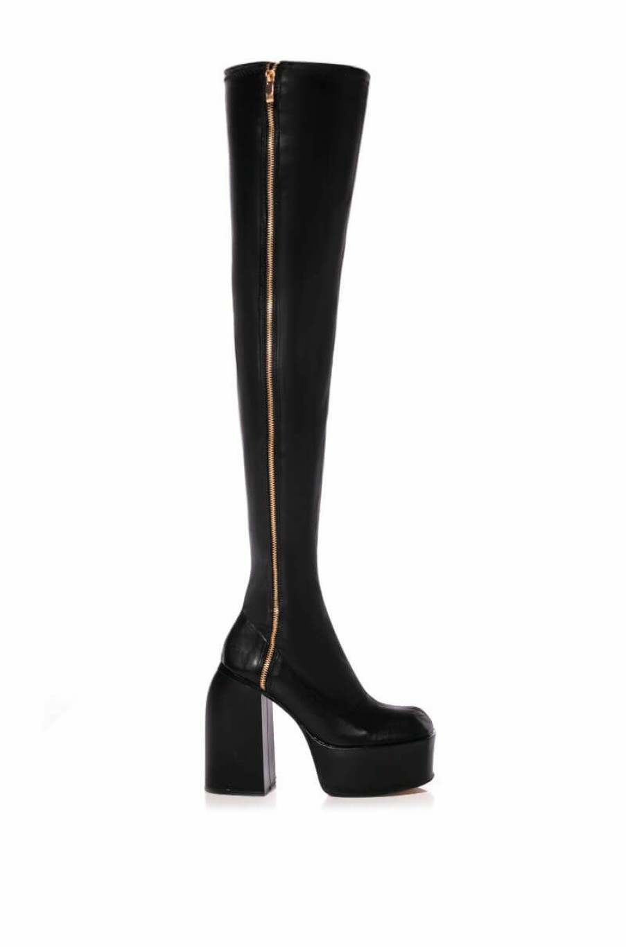 Shoes * | Ready To Mingle Over The Knee Pu Chunky Boot In Black