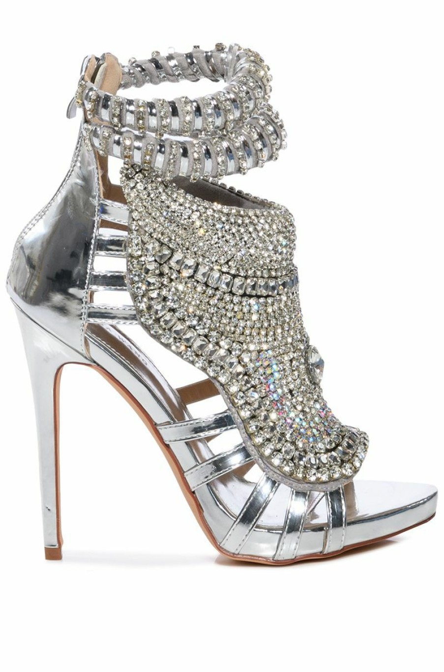 Shoes * | Azalea Wang Pusher Embellished Sandal In Silver