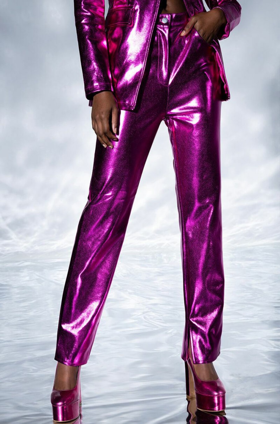 Bottoms * | New Vibration Metallic Trouser Fuchsia