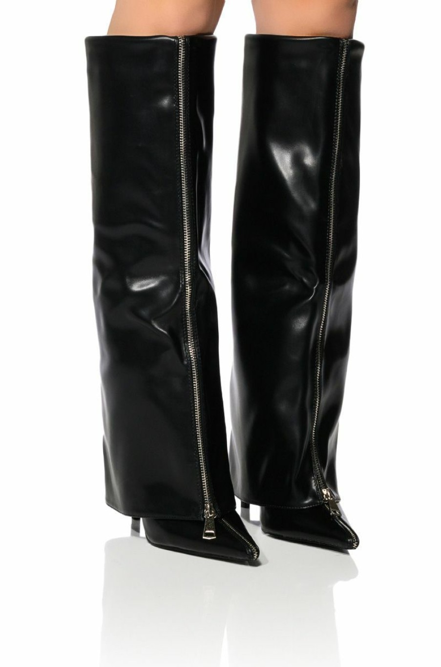 Shoes * | Azalea Wang Acadia Stiletto Knee High Wedge Boot In Black