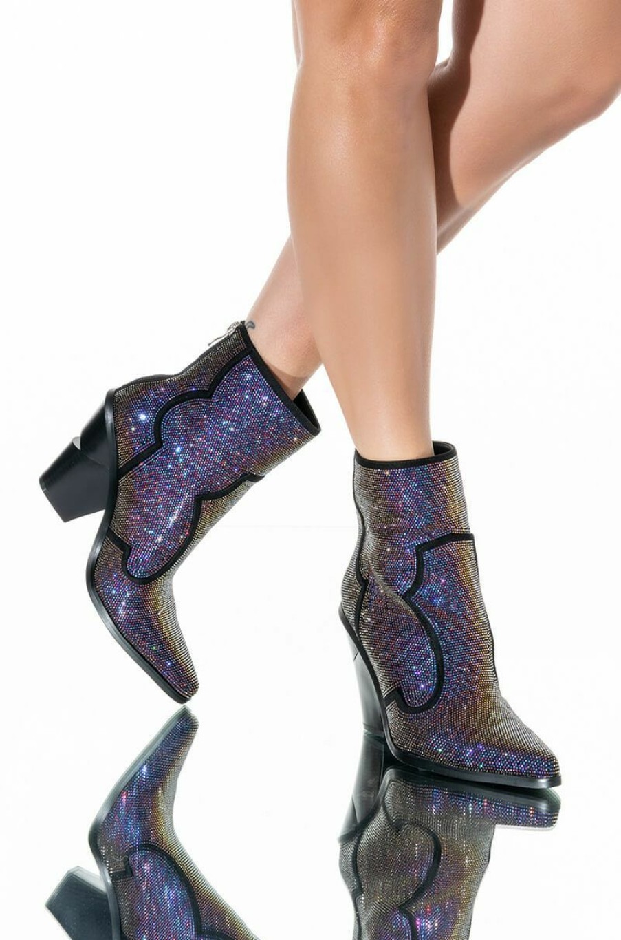 Shoes * | Azalea Wang Why So Serious Chunky Western Bootie In Multi