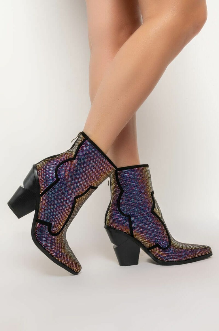 Shoes * | Azalea Wang Why So Serious Chunky Western Bootie In Multi