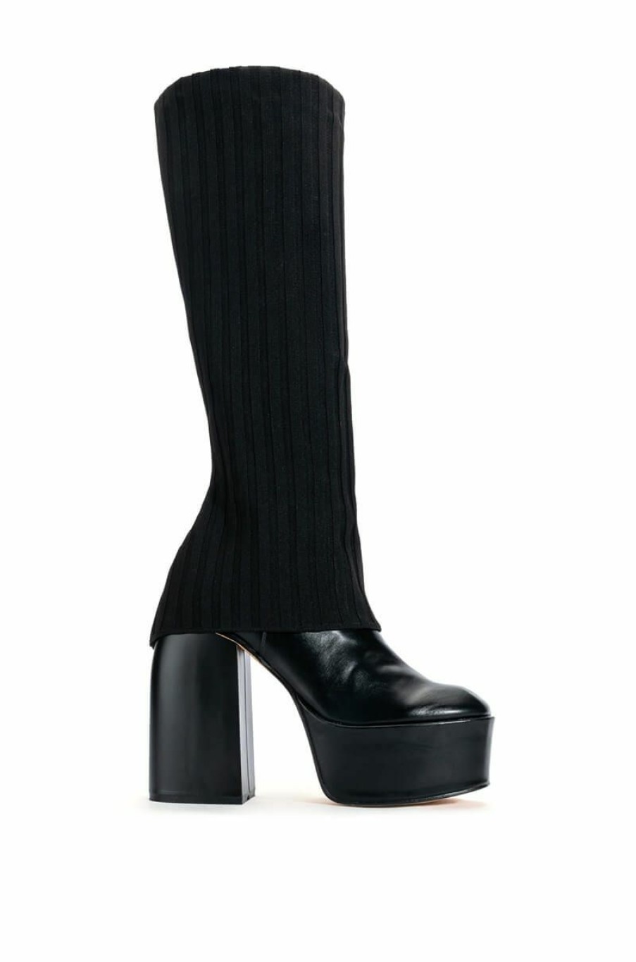 Shoes * | Leila Knit Fold Over Chunky Boot In Black