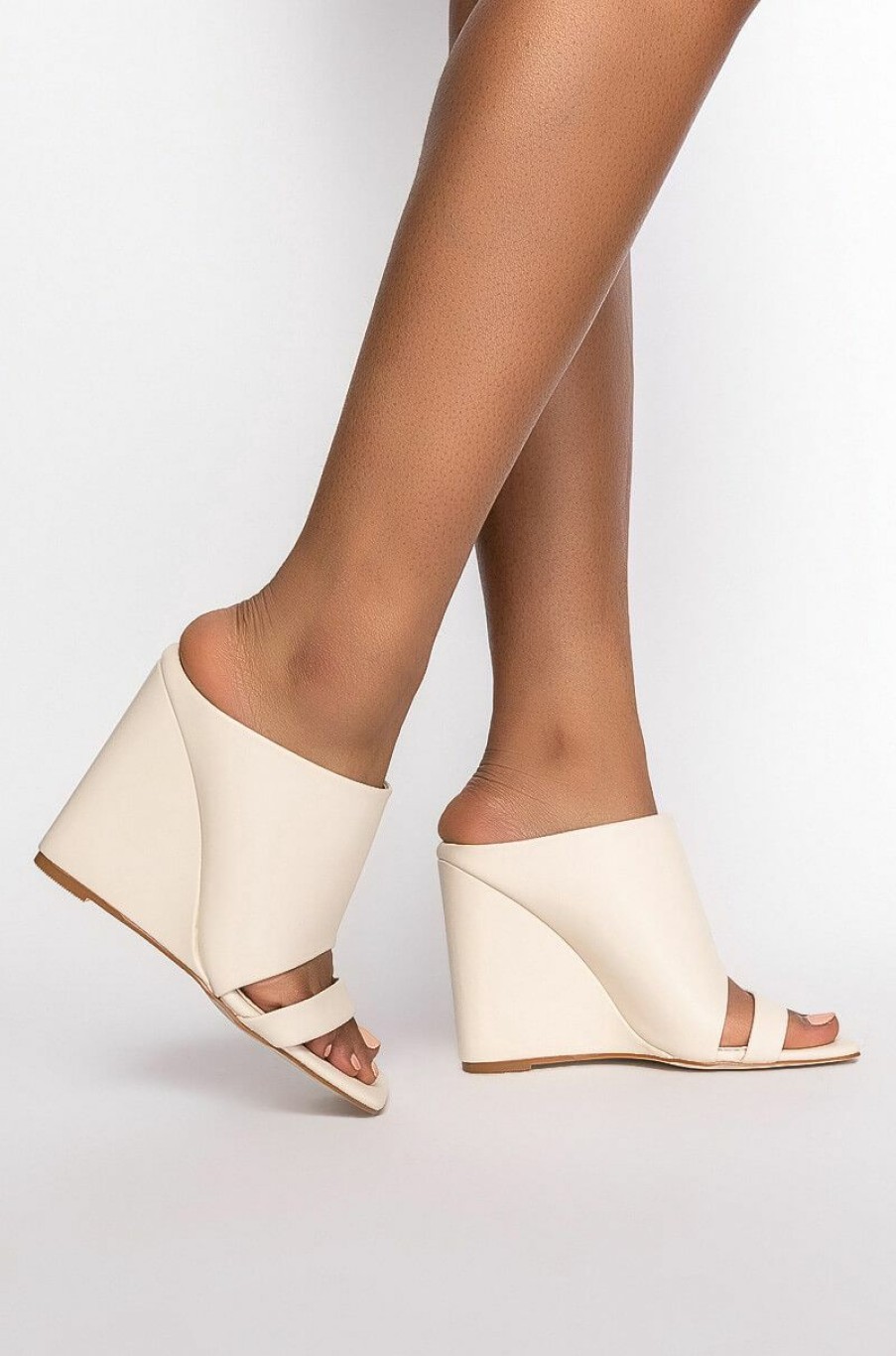 Shoes * | Azalea Wang Love Me Tender Square Toe Wedge Sandal In Bone