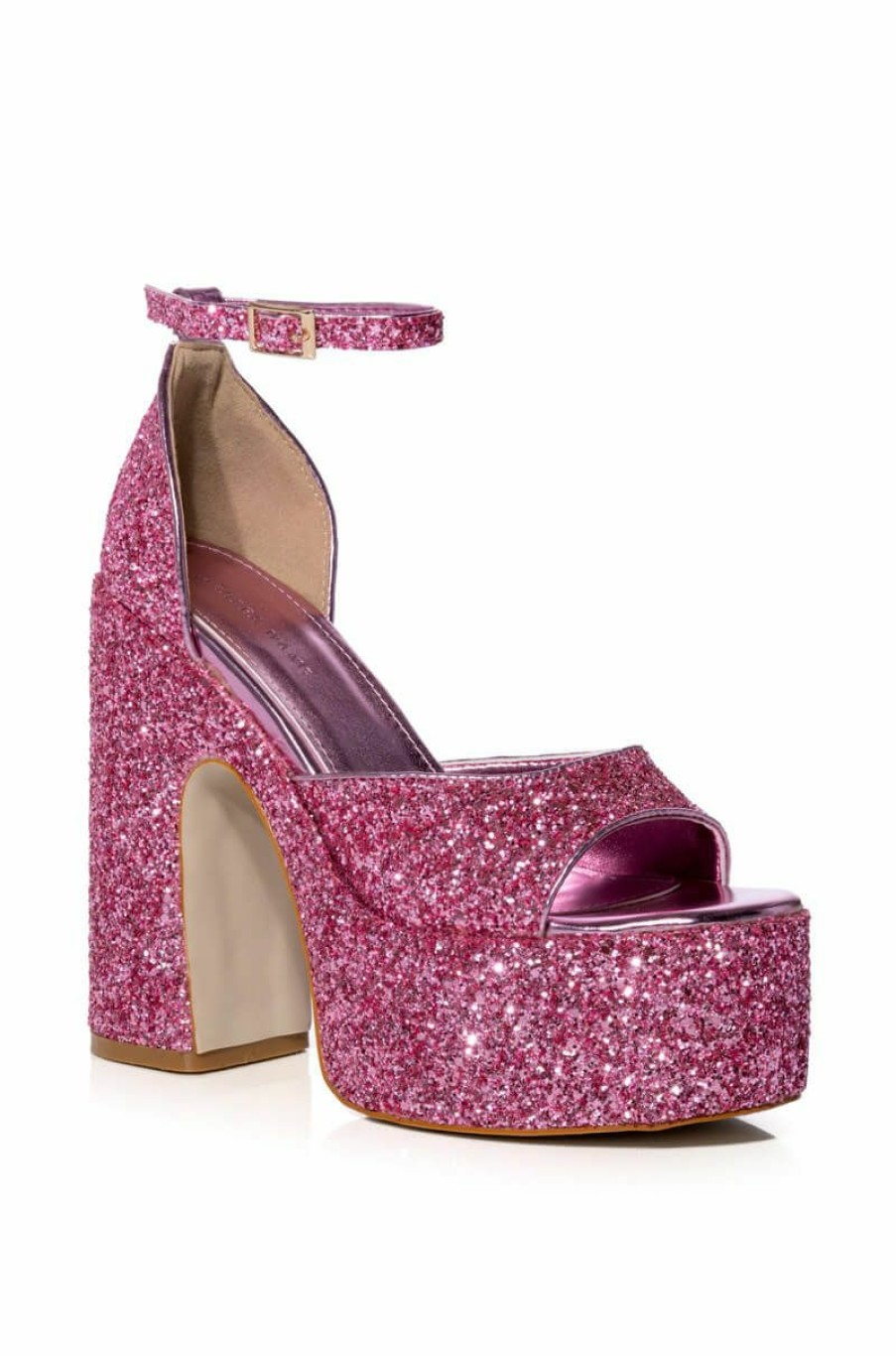 Shoes * | Azalea Wang Bali Glitter Chunky Sandal In Silver Pink