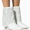 Shoes * | Azalea Wang Marina Rhinestone Studded Fold Over Wedge Bootie In White