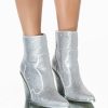 Shoes * | Azalea Wang Why So Serious Chunky Western Bootie In Silver