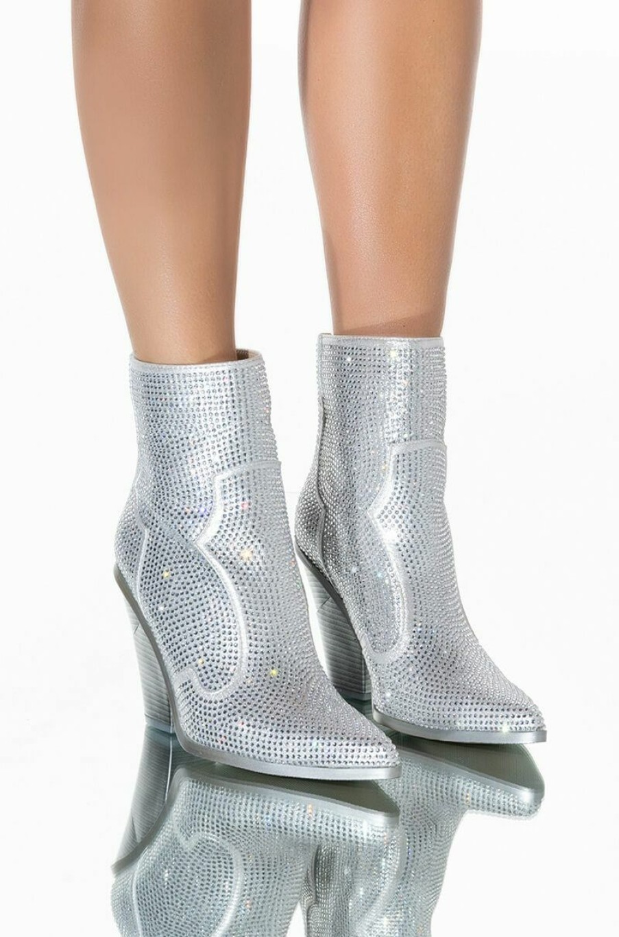 Shoes * | Azalea Wang Why So Serious Chunky Western Bootie In Silver