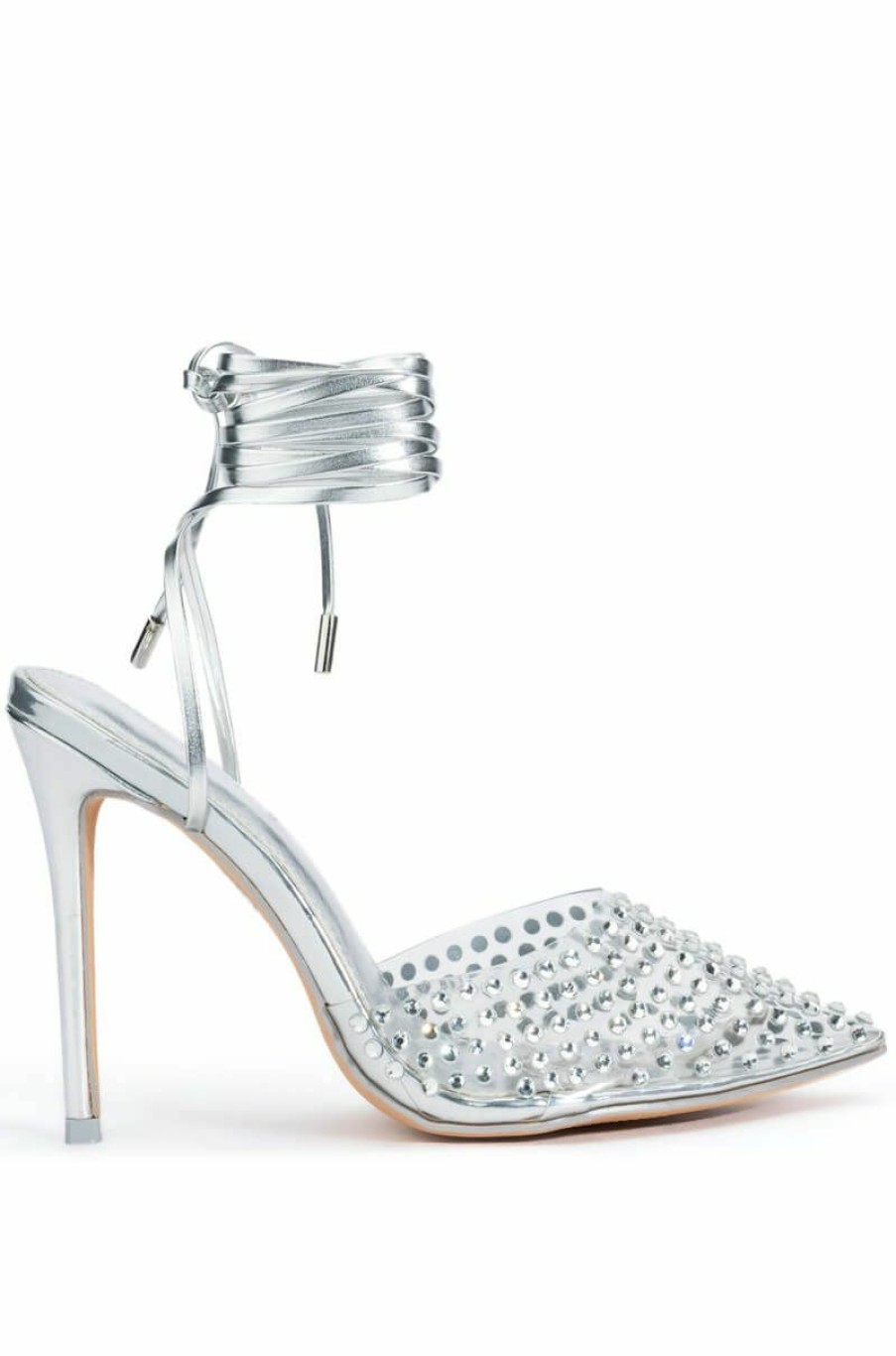 Shoes * | Azalea Wang Juicy Stiletto Pump With Bling In Silver