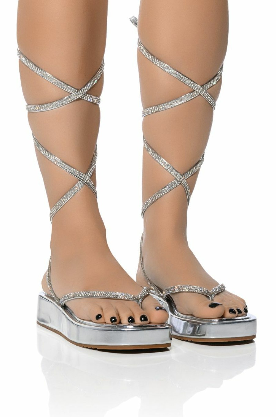 Shoes * | Azalea Wang Flatform Sandal In Metallic Silver