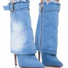 Shoes * | Azalea Wang Double Down Fold Over Stiletto Bootie Denim