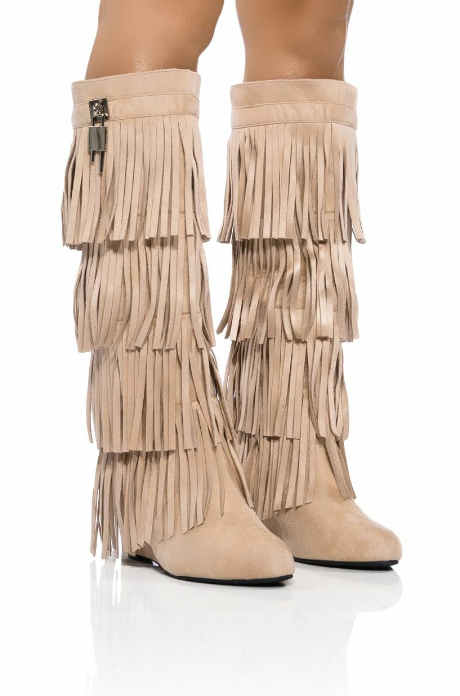 Shoes * | Dixie Fringe Wedge Boot In Khaki