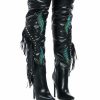 Shoes * | Next Up Rhinestone Over The Knee Stiletto Boot With Fringe In Black