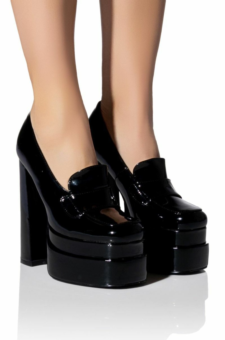 Shoes * | Azalea Wang Nicki Chunky Patent Loafer In Black