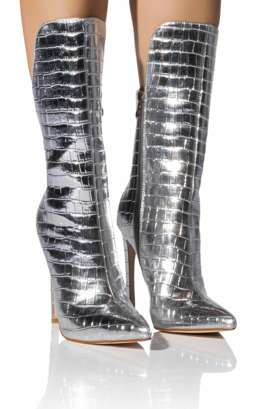 Shoes * | Azalea Wang Faye Croc Bootie In Silver