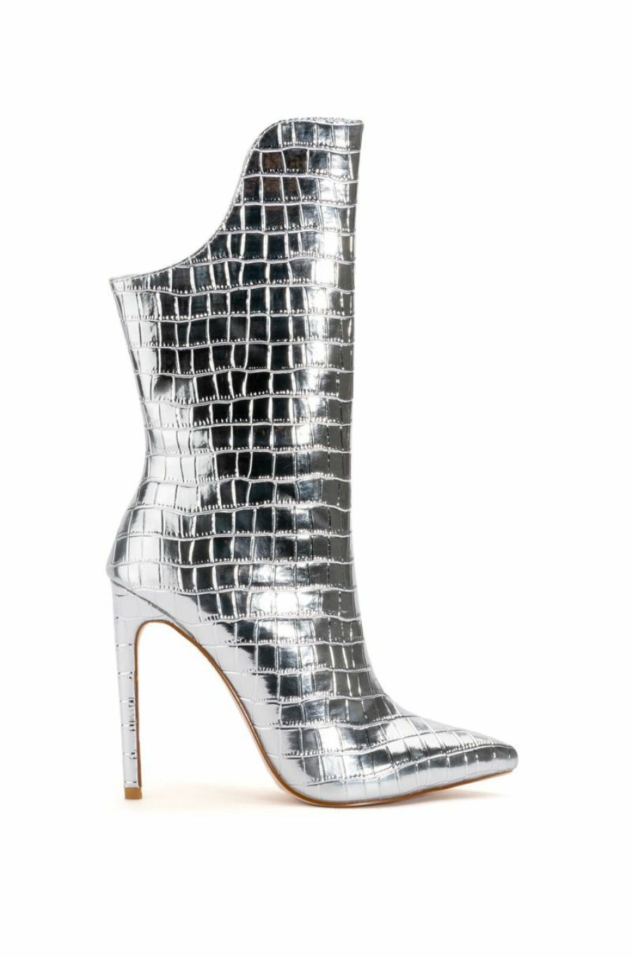 Shoes * | Azalea Wang Faye Croc Bootie In Silver