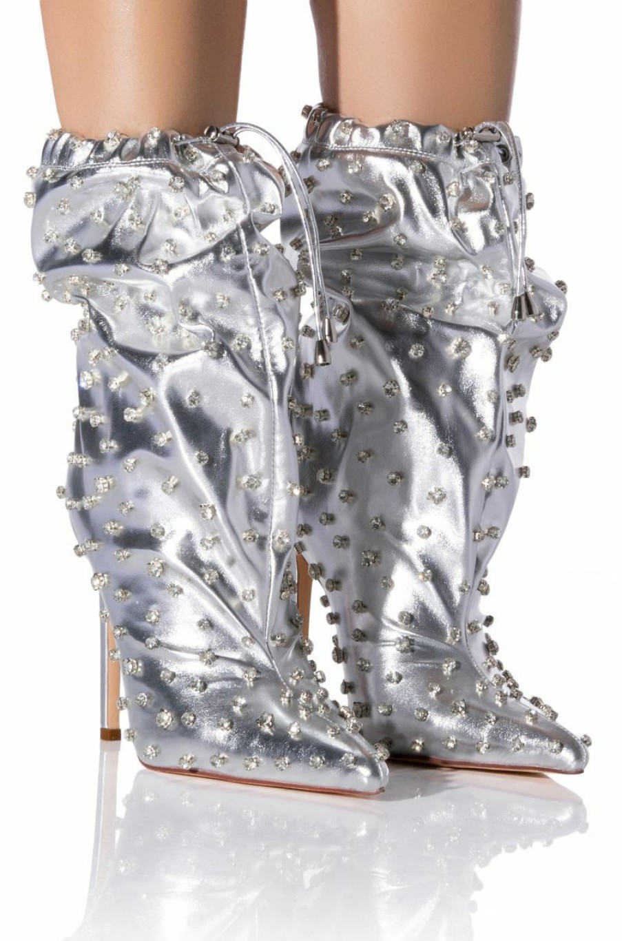 Shoes * | Azalea Wang Run This Town Embellished Metallic Bootie In Silver