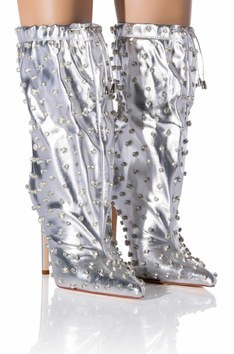 Shoes * | Azalea Wang Run This Town Embellished Metallic Bootie In Silver