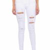 Bottoms * | Follow My Lead Destroyed High Rise Skinny Jeans White