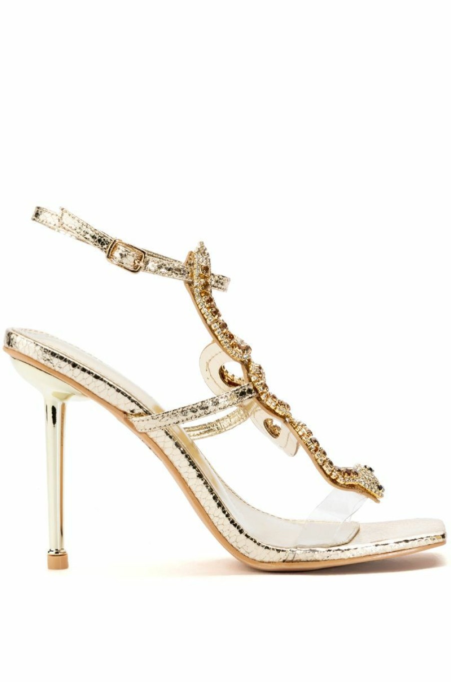 Shoes * | Azalea Wang Cobra Rhinestone Stiletto Heel In Gold