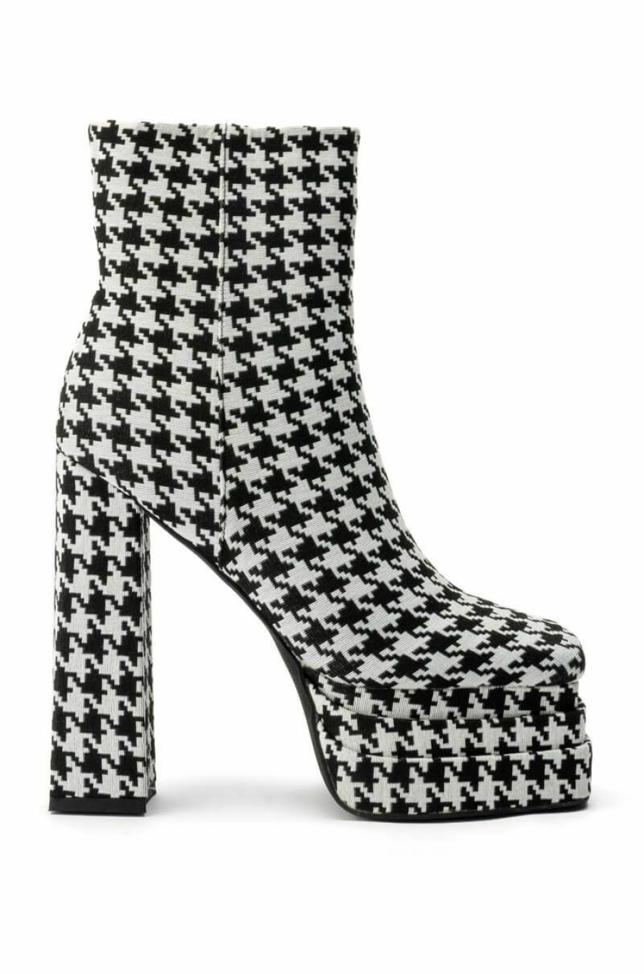 Shoes * | Azalea Wang Cayenne Houndstooth Chunky Bootie In Black White