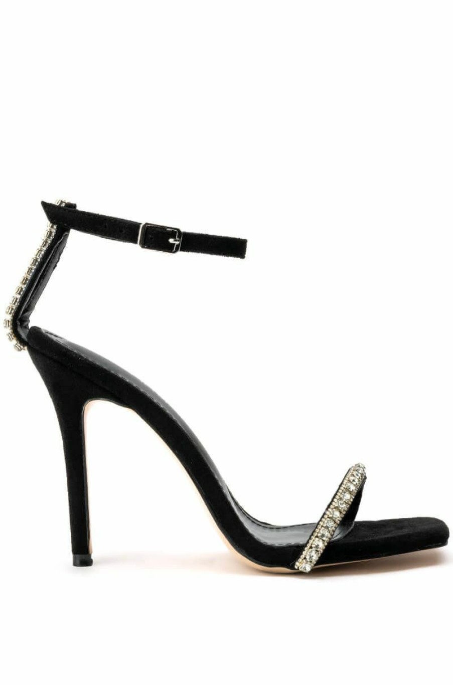 Shoes * | Azalea Wang Mystify Rhinestone Stiletto Sandal In Suede Black