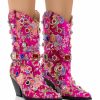 Shoes * | Azalea Wang Diligent Gem Embellished Brocade Western Bootie In Pink