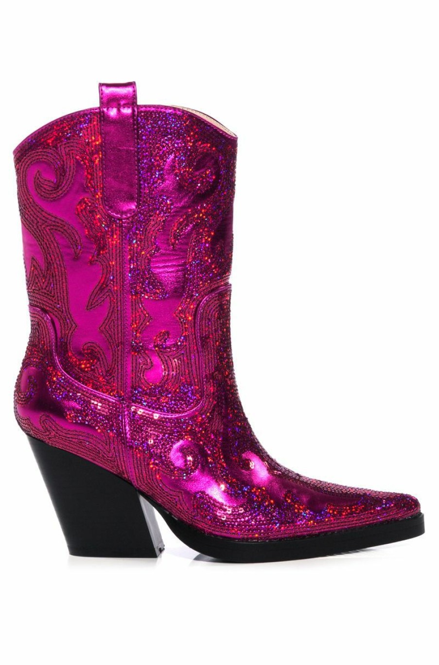 Shoes * | Azalea Wang Merril Sequin Western Bootie In Fuchsia