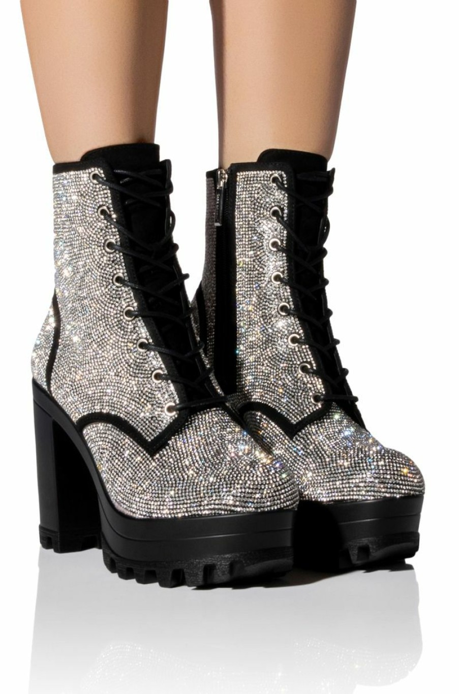 Shoes * | New Story Rhinestone Lace Up Bootie Black