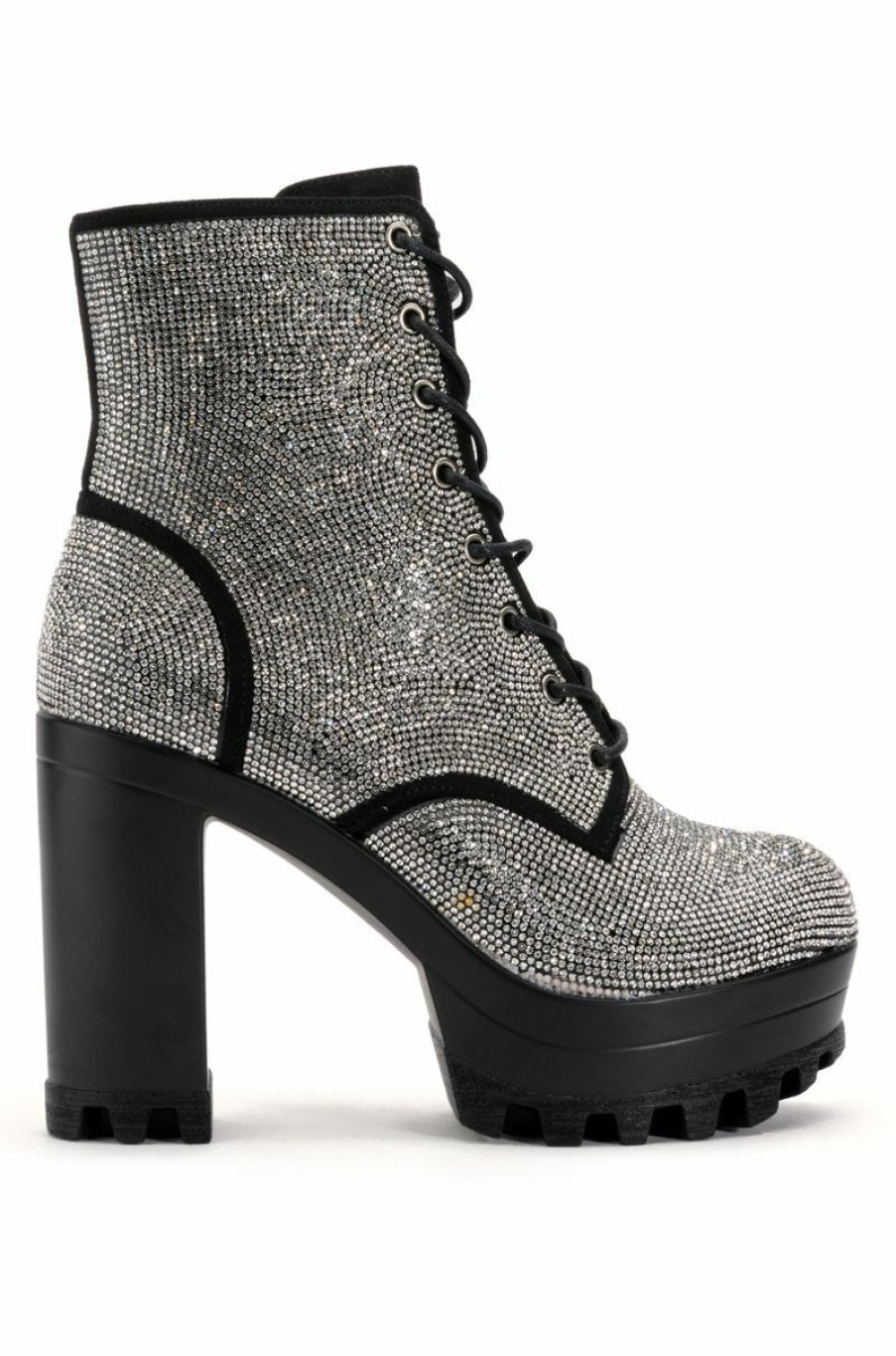 Shoes * | New Story Rhinestone Lace Up Bootie Black