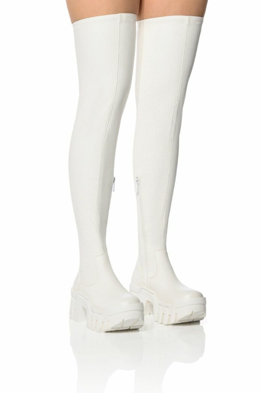 Shoes * | Azalea Wang Favored Pu Thigh High Boot With 4 Way Stretch In White