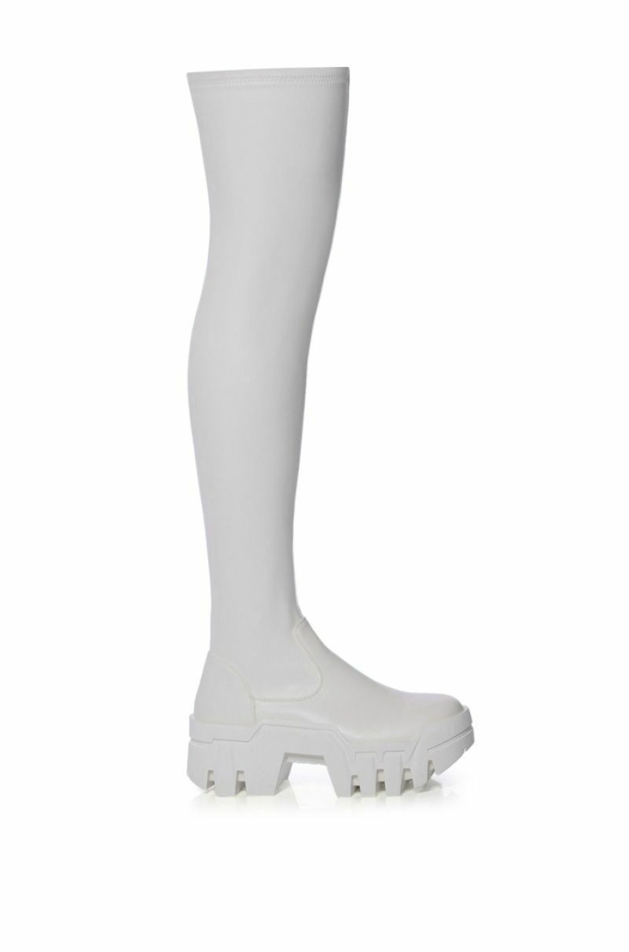 Shoes * | Azalea Wang Favored Pu Thigh High Boot With 4 Way Stretch In White