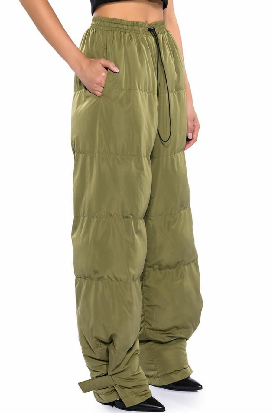 Bottoms * | Lorena Wide Leg Puffer Pant Olive