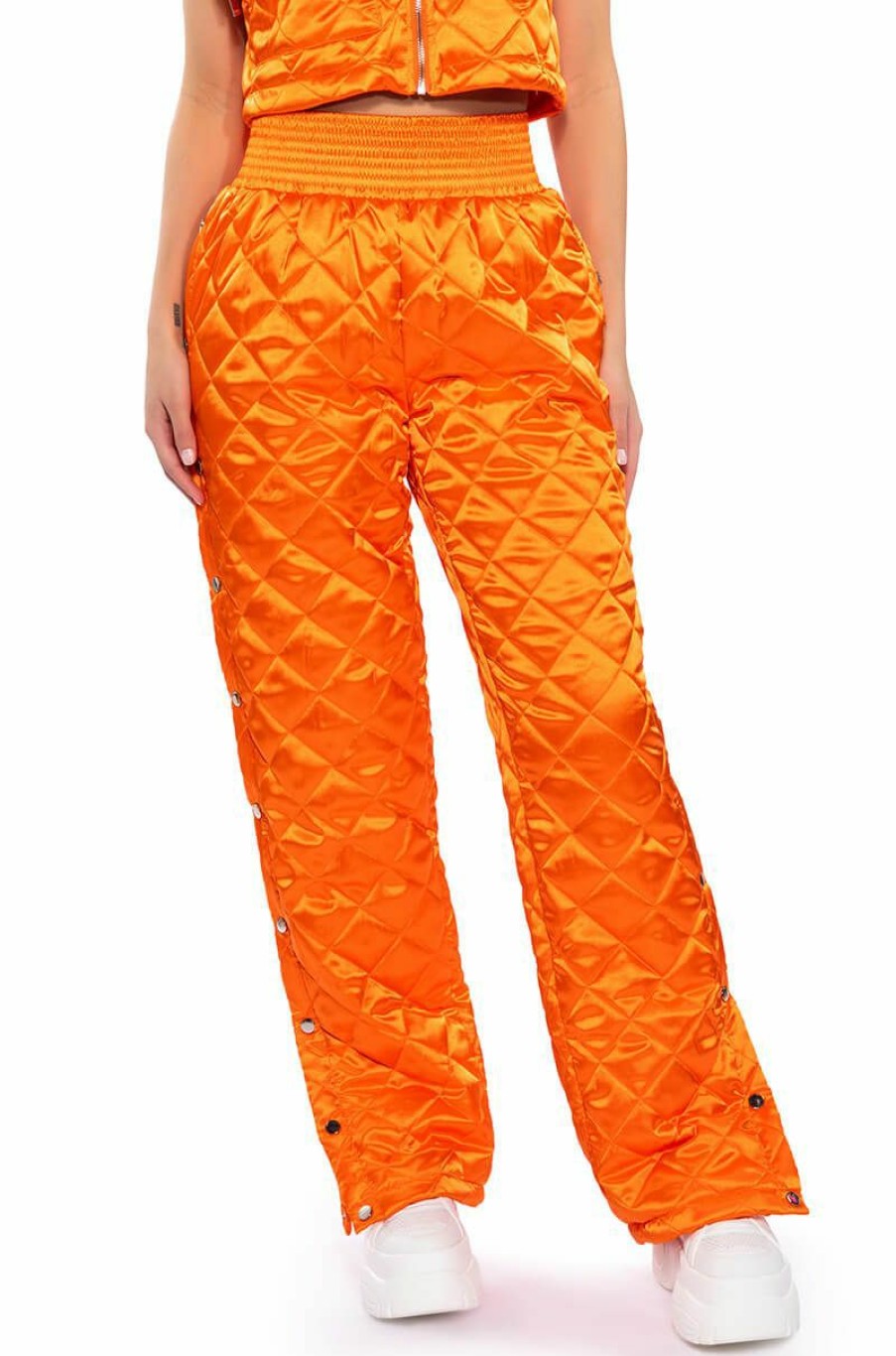 Bottoms * | Cozy Mode Quilted Satin Breakaway Jogger Orange