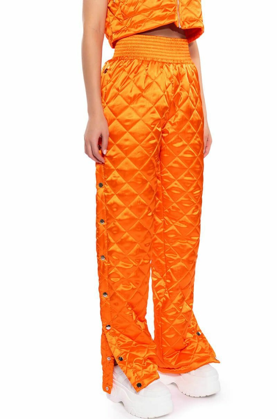 Bottoms * | Cozy Mode Quilted Satin Breakaway Jogger Orange