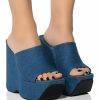 Shoes * | Azalea Wang Daiane Slip On Wedge Sandal In Denim