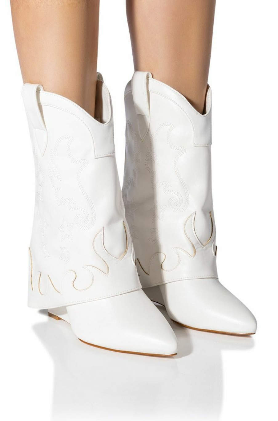 Shoes * | Azalea Wang Party In The Usa Fold Over Western Boot In White