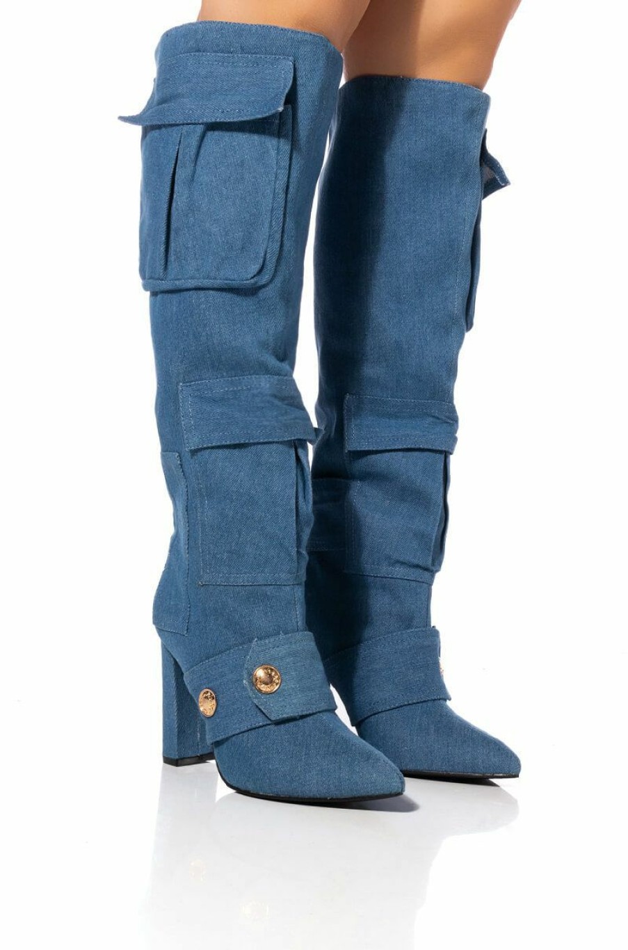 Shoes * | All Over Me Chunky Cargo Patchwork Boot In Denim Blue