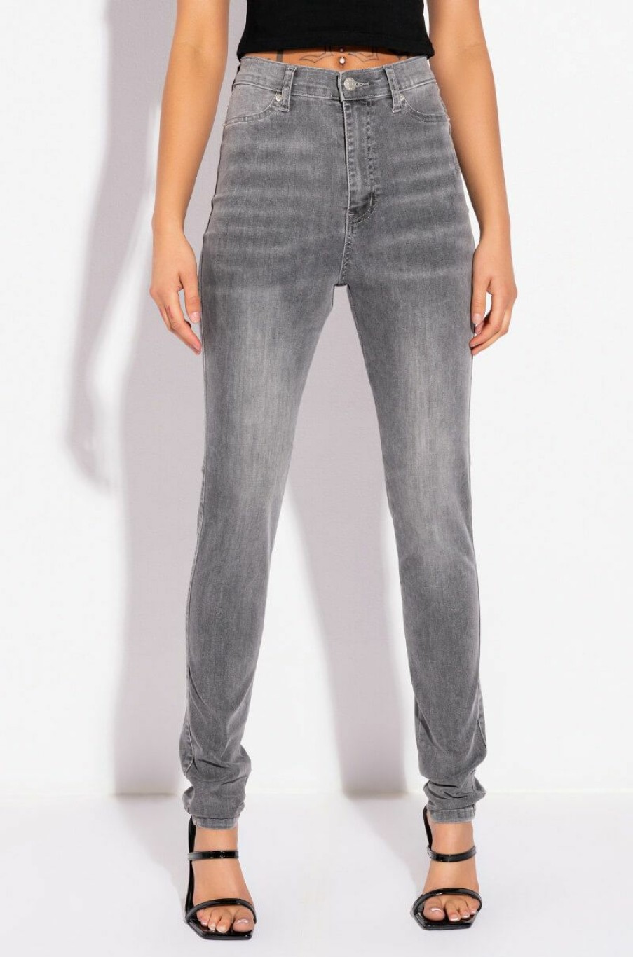 Bottoms * | Flex-Fit High Waisted Super Stretchy Skinny Jeans Black Grey