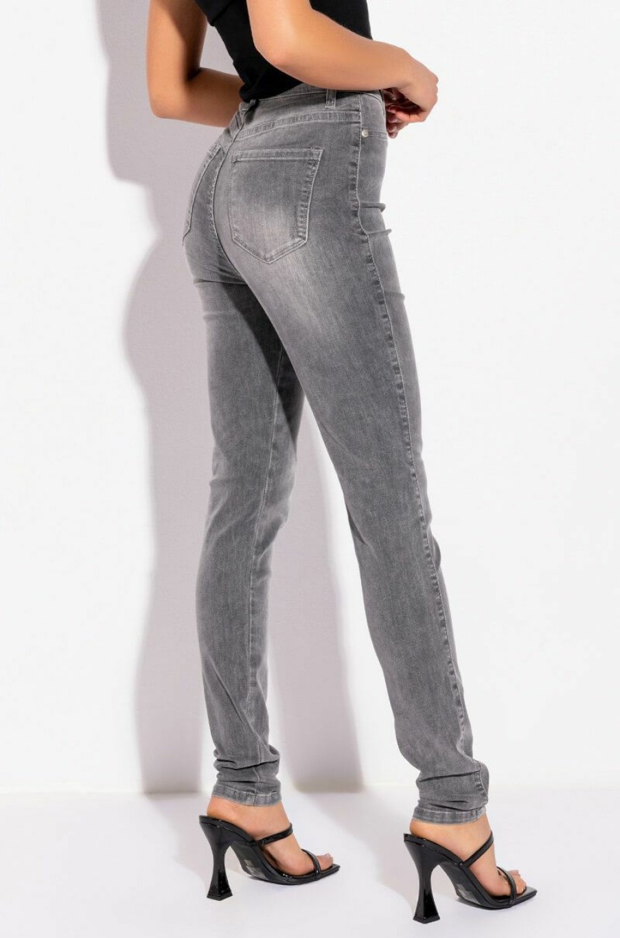 Bottoms * | Flex-Fit High Waisted Super Stretchy Skinny Jeans Black Grey